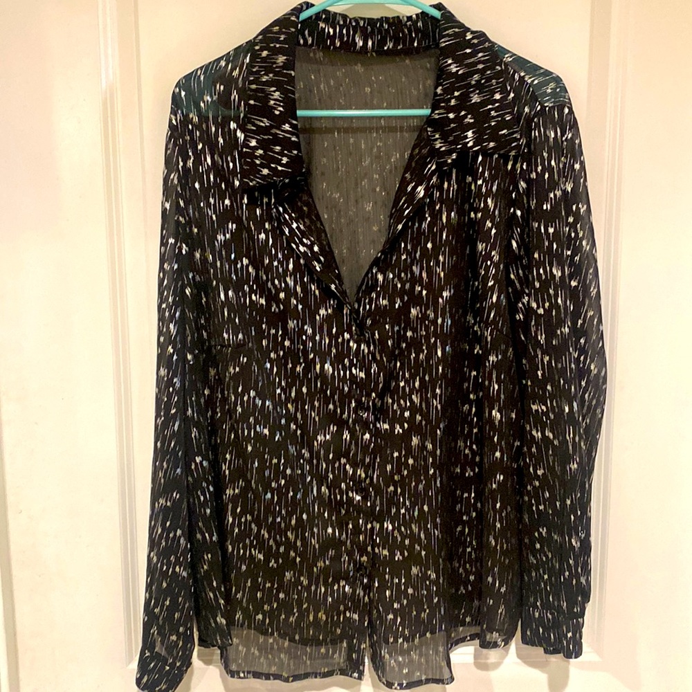 Thin black blouse with silver design